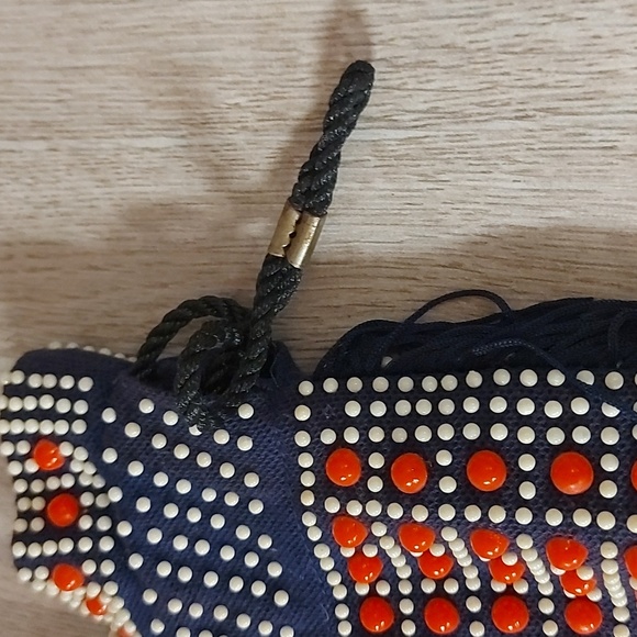 Vintage Mademoiselle Navy Red Beaded Small Bag Hand Made In Hong Kong. - Picture 5 of 10